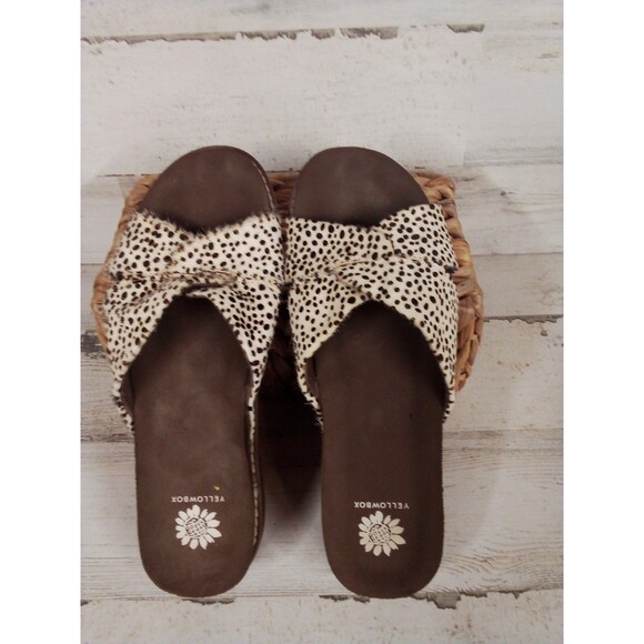 Women's Yellow Box Sandal Real Cow Hair / Cowhide Print Size‎ 7 Slip-on - Picture 2 of 11